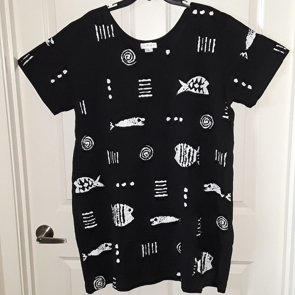 M. Mac Lovely Fish Swimsuit Coverup Black 2x tunic